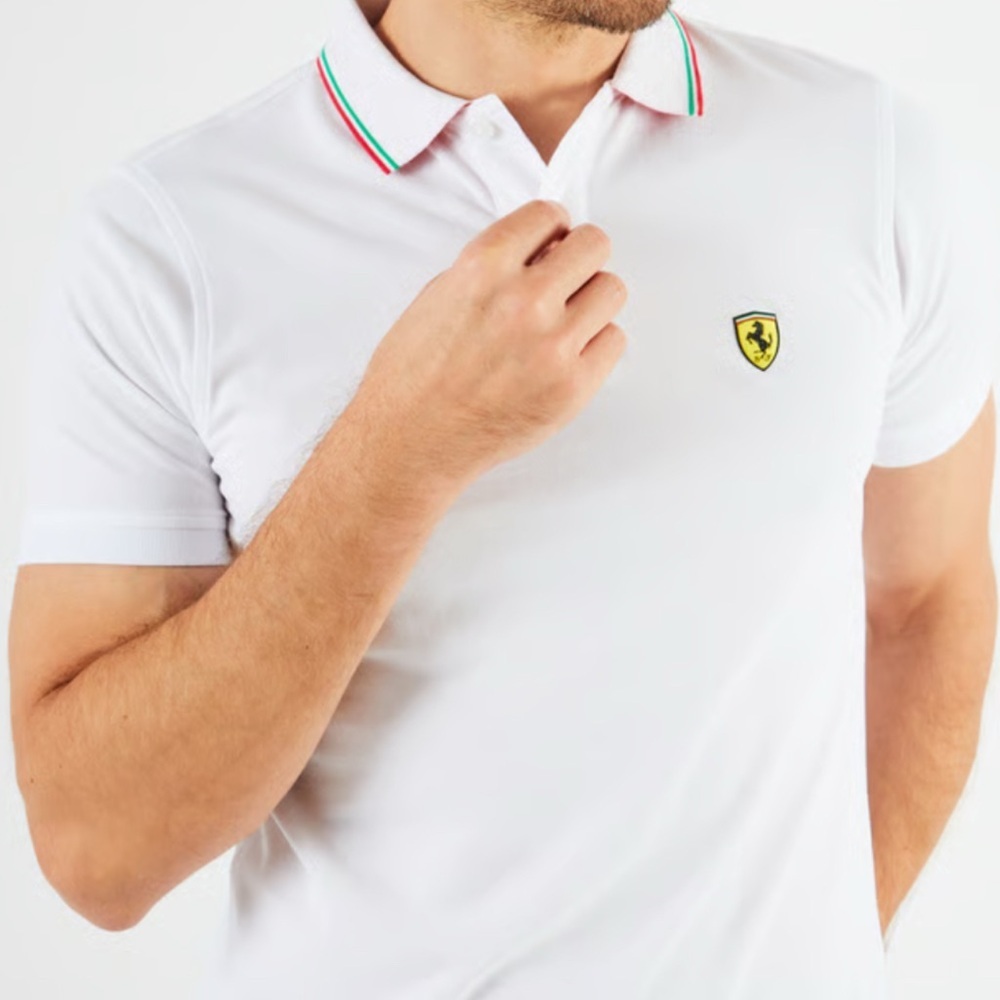 Ferrari Men's Polo Shirt in White with Logo